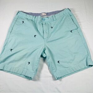 J. Crew Aqua Shorts with Navy Embroidered Marlin Fish Details Flat Front Size 38